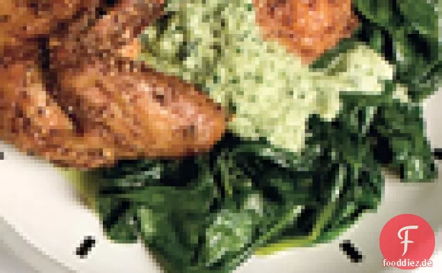 Gewürz-geröstete Cornish Hennen mit Gurken-Joghurt-Sauce
