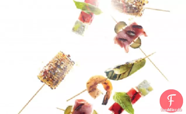 Schinken, Käse und Gurke-Spieße