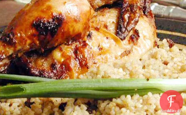 Hamam Mahshi bi Burghul (Cornische Hühner mit Bulgur, Rosinen und Pinienkernen)