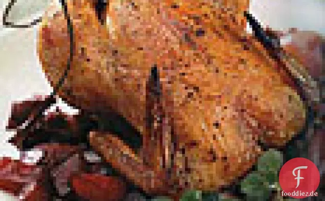 Cornish Wildhühner mit Pancetta, Wacholderbeeren und Rüben