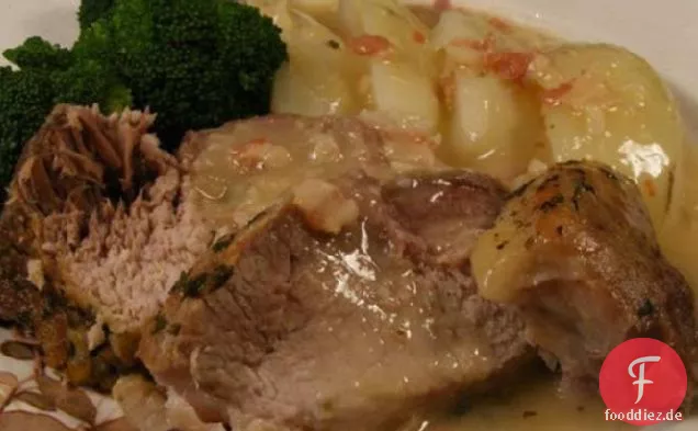 Betrunkener Schweinebraten und Soße
