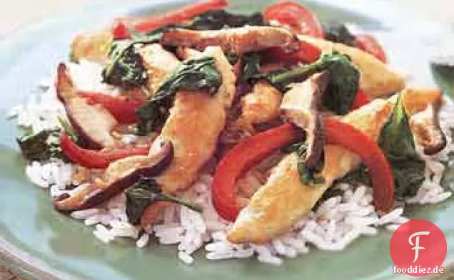 Velvet Huhn mit Pilzen, Spinat und Ingwer-Zitronen-Soße
