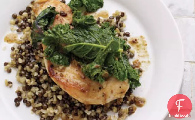 Huhn mit Grünkohl und Freekeh-Linsen-Pilaw