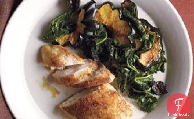 Marokkanisches Huhn mit Grünkohl und geröstetem Kürbis