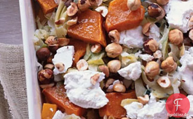 Butternut Squash Gratin mit Ziegenkäse und Haselnüssen