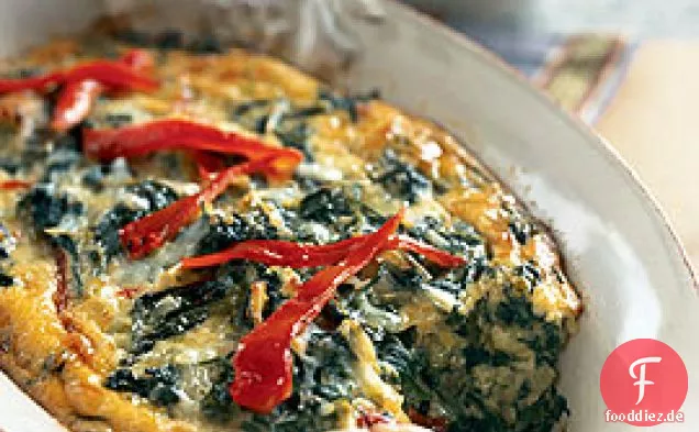 Spinat und gerösteter roter Pfeffer Gratin