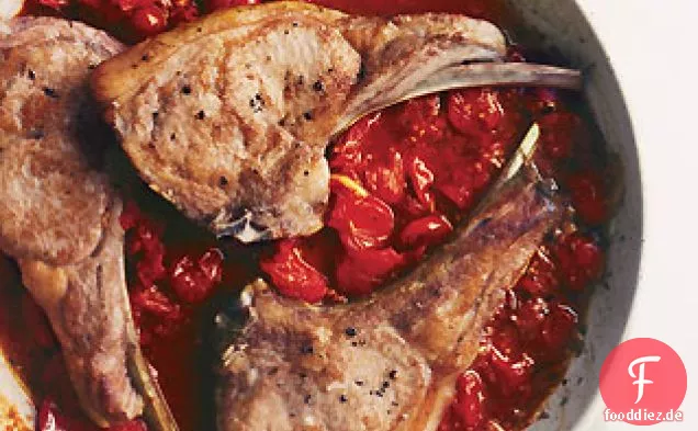 Kalbskoteletts mit Safran Orzo und Tomatensauce