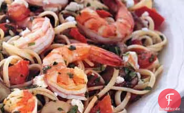 Linguine mit Garnelen und Pflaumen Tomaten