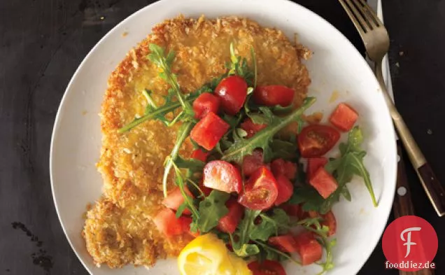 Schweinefleisch Tonkatsu mit Wassermelone-Tomaten-Salat