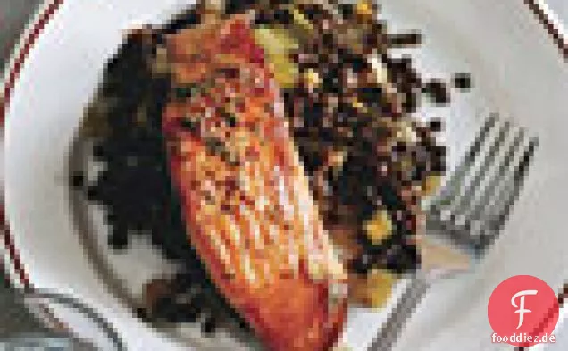 Lachs mit Linsen und Senf-Kräuterbutter (Saumon aux Lentilles)