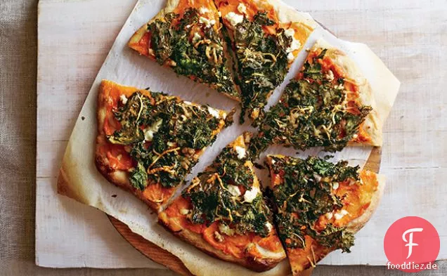 Süßkartoffel-Grünkohl-Pizza