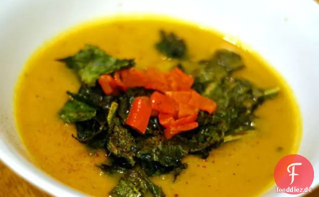 Gerösteter Butternut-Kürbis, Grünkohl und Zitronensuppe
