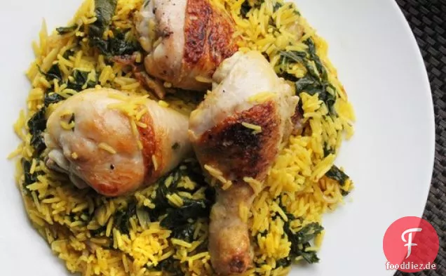 Zitronenhähnchen und Reis mit Grünkohl