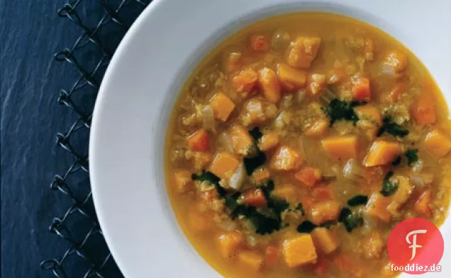Curry-Kürbis und Rote-Linsen-Suppe