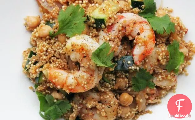Harissa Quinoa mit Garnelen und Kichererbsen