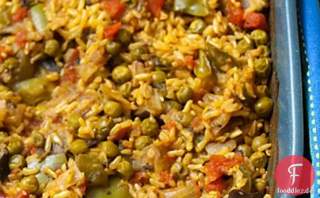 Kreuzkümmel Reis mit Auberginen und Erbsen