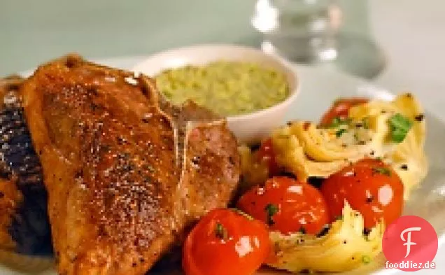 Lammkoteletts mit Pistaziensauce und Gemüsebraten