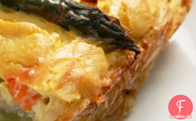 Spargel-Pilz-Quiche mit brauner Reiskruste