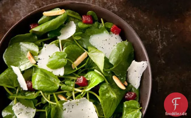 Brunnenkressesalat mit Manchego, Membrillo und Mandeln