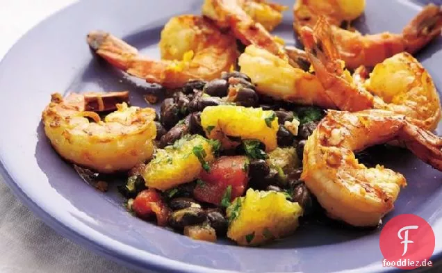 Calypso Garnelen mit schwarzen Bohnen-Citrus Salsa