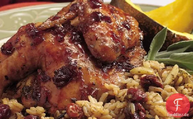 Kirsch-Balsamico-Cornish Henne mit Reis