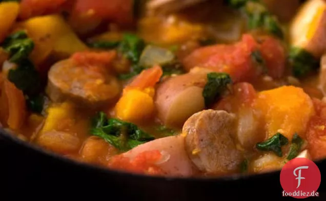 Bratwurst und Butternut Squash Eintopf