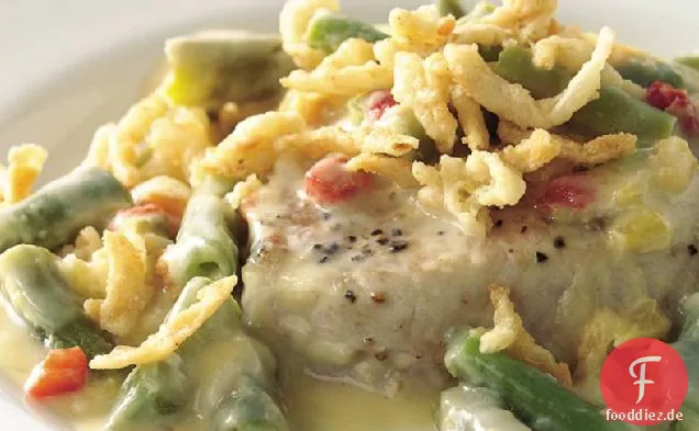 Schweinekotelett und grüner Bohnenauflauf