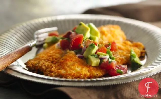 Frech Fisch Backen mit Tomaten-Speck-Avocado-Salsa