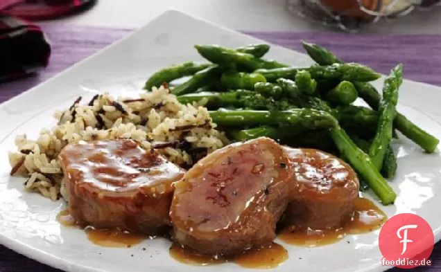 Honig Dijon Schweinefilet mit Spargel