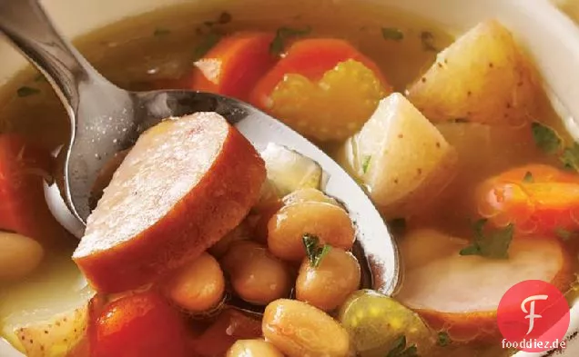 Slow-Cooker geräucherte Wurst und Bohnensuppe