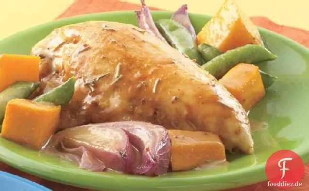 Honig-Senf Gebratenes Huhn und Kürbis