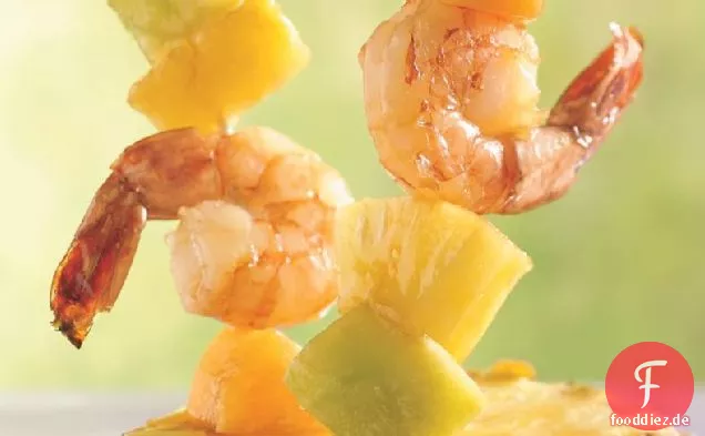 Garnelen, Melone und Ananas-Spieße