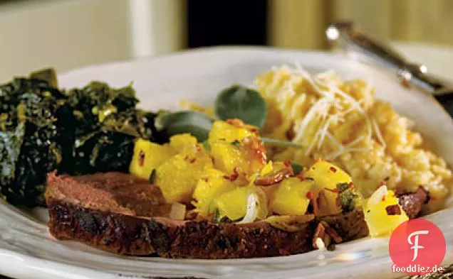 Salbei Verkrustete Lammkeule mit Ananas-Pekannuss-Salsa