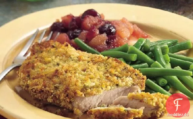 Ofengebratene Schweinekoteletts mit Cranberry-Apfelmus