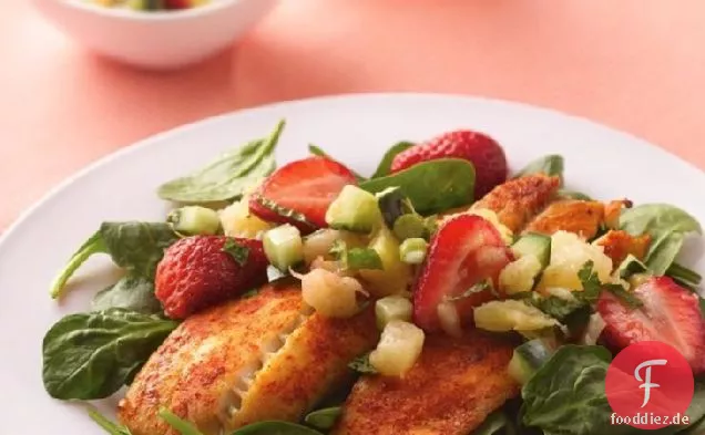 Tilapia-Salat mit Erdbeer-Ananas-Salsa