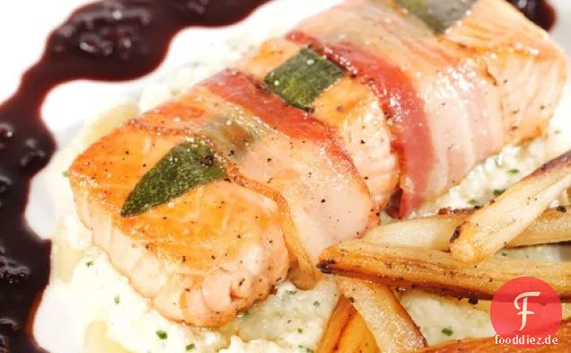 Lachs mit Salsify und Selleriewurzelpüree