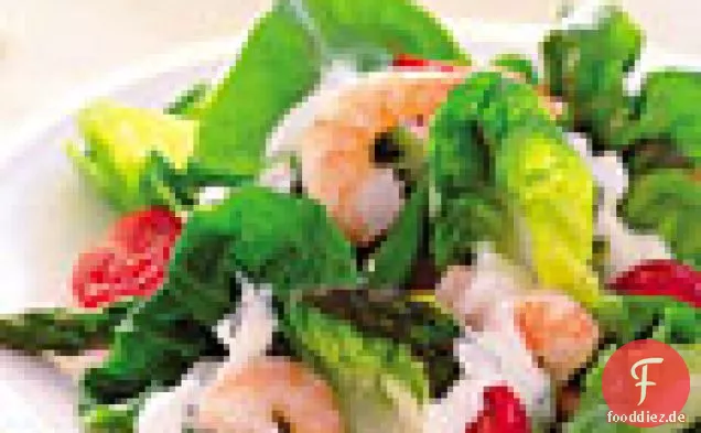Bibb-Salat mit Garnelen, Spargel und Schnittlauch-Aïoli