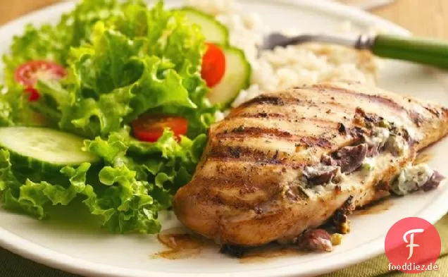 Griechischer Knoblauch und Kraut-gefüllte gegrillte Hähnchenbrust