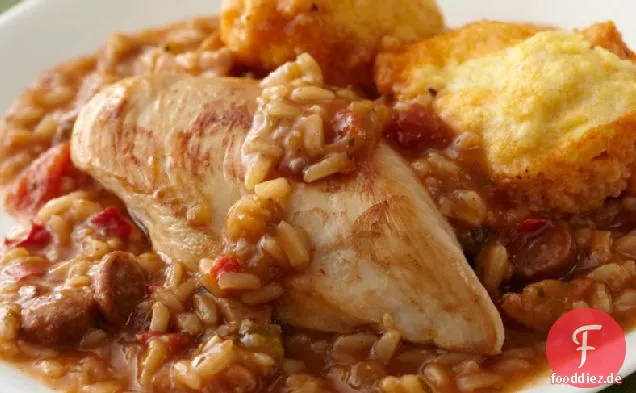 Hühnchen-Wurst-Gumbo mit Maisknödeln