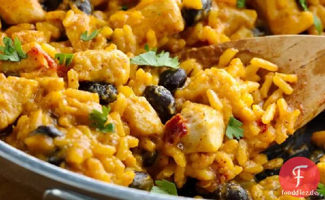 Kürbis und schwarze Bohne Cheesy Enchilada Pfanne