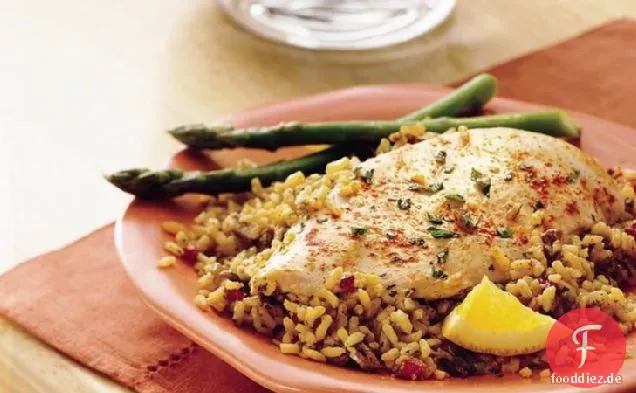 Huhn mit Orangen-Pekannuss-Reis