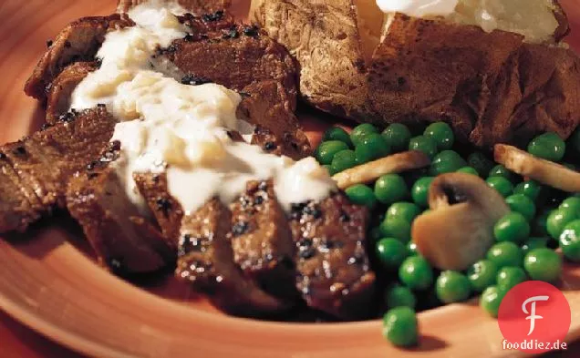 Gegrilltes Pfeffersteak mit Brandy-Sahnesauce