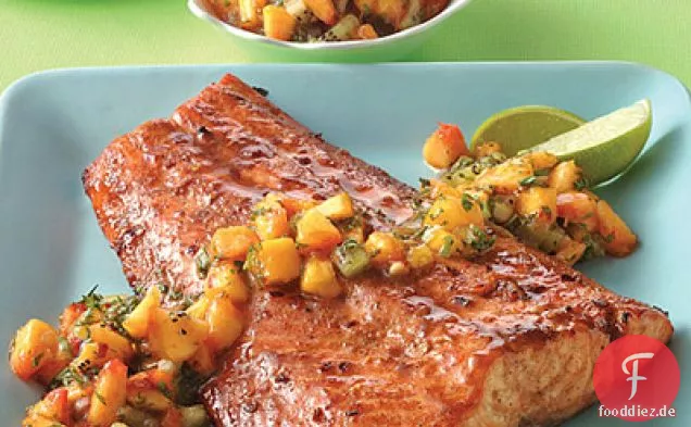 Gewürzt Brauner Zucker Lachs Mit Pfirsich-kiwi-Salsa