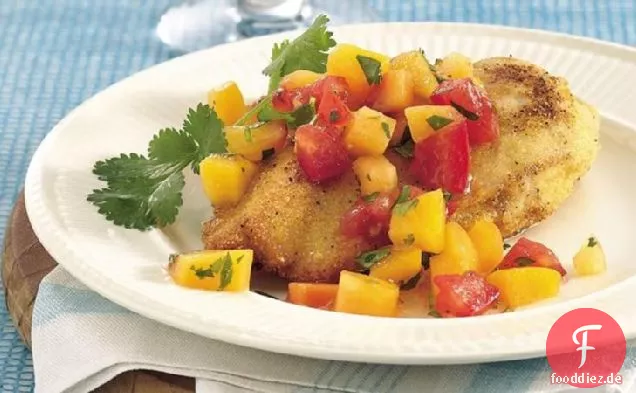 Maismehl Huhn mit Frischem Pfirsich-Salsa