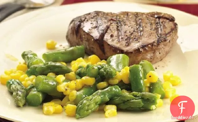 Glutenfreier Spargel und Mais mit Honig-Senf-Glasur