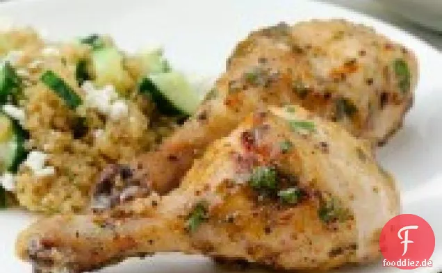 Senf-Ahorn-Hähnchen mit Quinoa-Gurkensalat