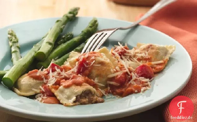 Gebratene Ravioli in Wodkasauce