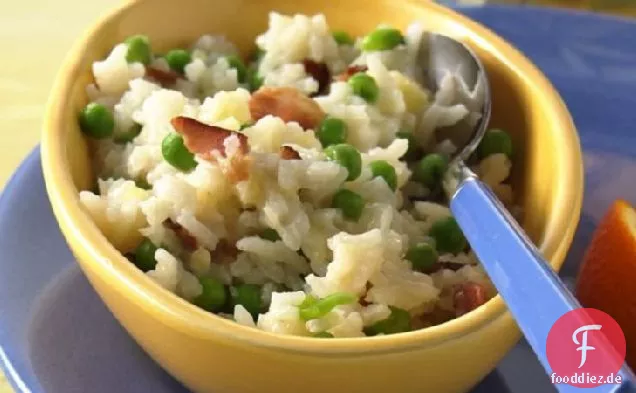 Parmesanreis und Erbsen mit Speck