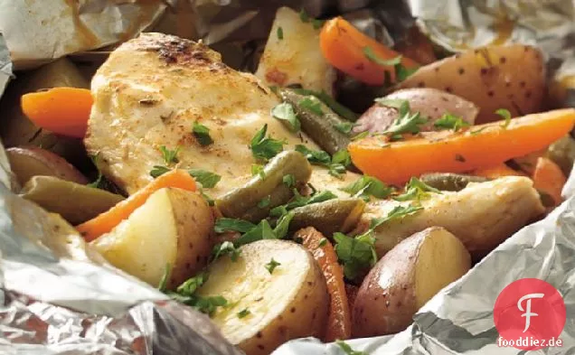 Gegrillte Paprika Huhn Abendessen Folienpackungen