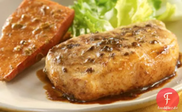 Ahorn-Senf-Schweinefleisch mit Süßkartoffeln